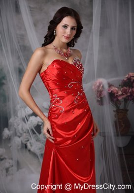 Red Sweetheart Brush Train Taffeta Beading Prom Dress