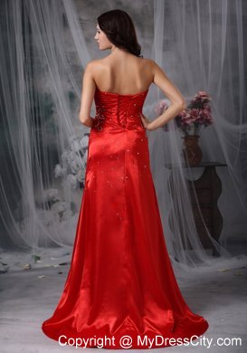 Red Sweetheart Brush Train Taffeta Beading Prom Dress