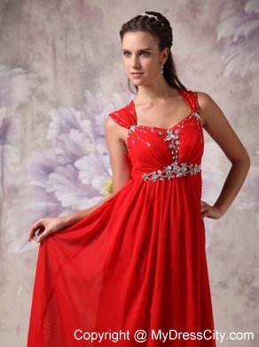 Red Princess Beading Straps Prom Dress Floor-length