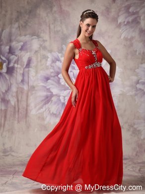 Red Princess Beading Straps Prom Dress Floor-length