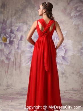 Red Princess Beading Straps Prom Dress Floor-length