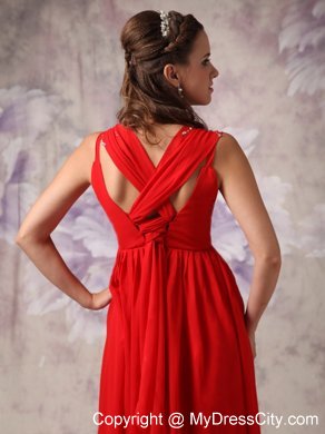 Red Princess Beading Straps Prom Dress Floor-length