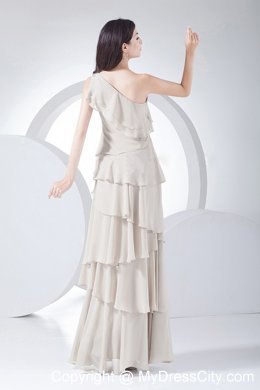 Ruffled Cream Colored One Shoulder Floor-length Prom Dress