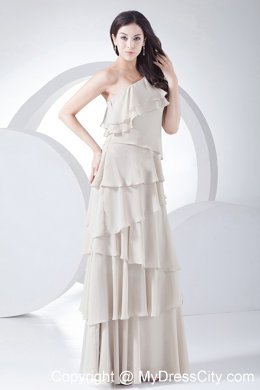 Ruffled Cream Colored One Shoulder Floor-length Prom Dress