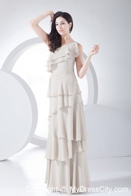 Ruffled Cream Colored One Shoulder Floor-length Prom Dress