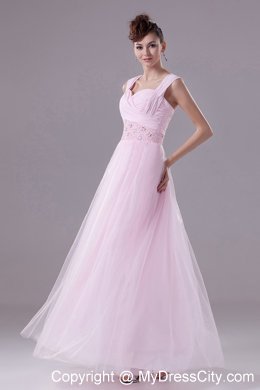 Pink Pleated Square Sweetheart Beading Prom Dress