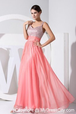 Coral Red Beaded Sweetheart Straps Ankle-length Prom Dress