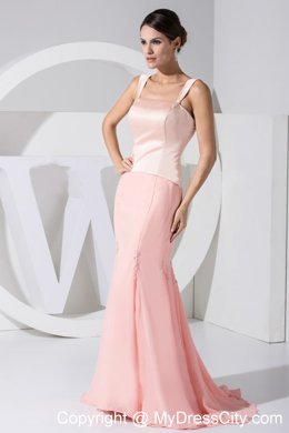 Baby Pink Mermaid Brush Train Prom Dress in Taffeta and Chiffon