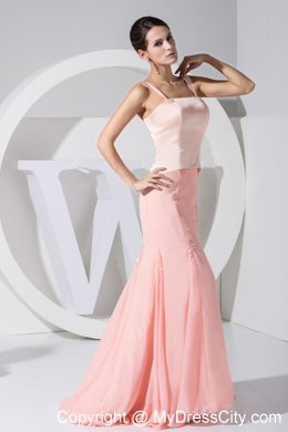 Baby Pink Mermaid Brush Train Prom Dress in Taffeta and Chiffon