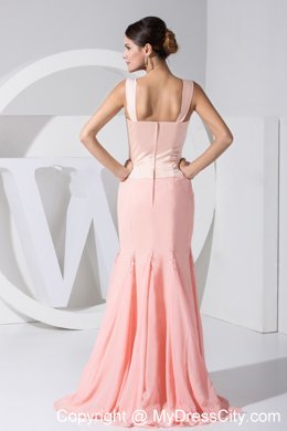 Baby Pink Mermaid Brush Train Prom Dress in Taffeta and Chiffon