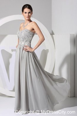 Sweetheart Strapless Beading Prom Dress in Grey Chiffon