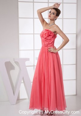 Hand Made Flower Coral Red Ankle-length Prom Dress