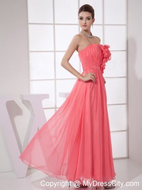 Hand Made Flower Coral Red Ankle-length Prom Dress