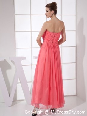 Hand Made Flower Coral Red Ankle-length Prom Dress