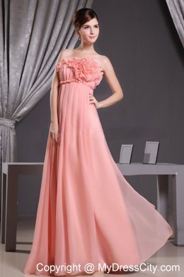 Peach Prom Dress With Hand Made Flowers Floor-length