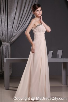 Beaded One Shoulder Champagne Prom Dress with Hidden Zipper