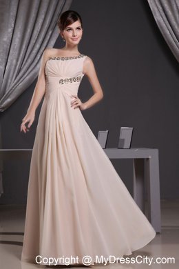 Beaded One Shoulder Champagne Prom Dress with Hidden Zipper