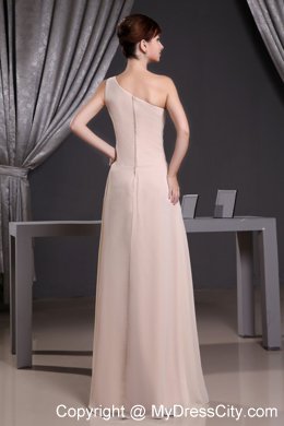 Beaded One Shoulder Champagne Prom Dress with Hidden Zipper