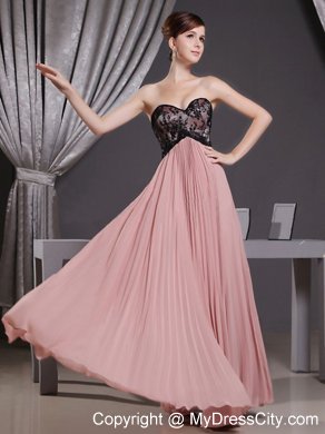 Salmon Sweetheart Prom Dress With Lace Bodice and Pleats