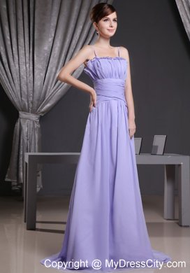 Straps Ruffled Lilac Prom Dress With Pleats and Brush Train