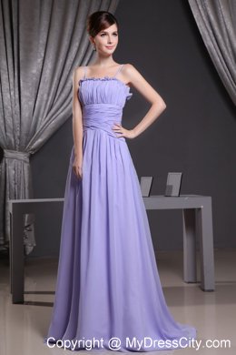 Straps Ruffled Lilac Prom Dress With Pleats and Brush Train