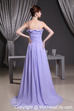 Straps Ruffled Lilac Prom Dress With Pleats and Brush Train