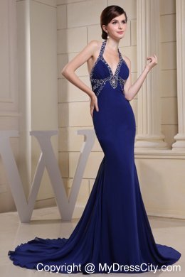 Mermaid Prom Dress With Halter Beading in Royal Blue