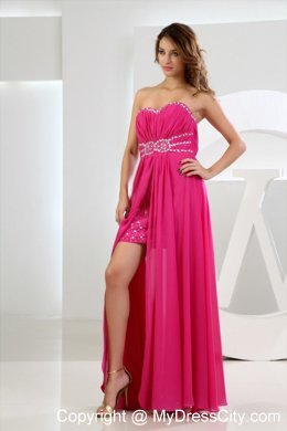 High-low Sweetheart Beading Prom Dress in Hot Pink