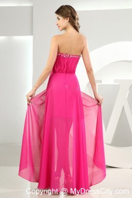 High-low Sweetheart Beading Prom Dress in Hot Pink