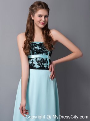 Light Cyan Column Strapless Floor-length Chiffon Lace Prom Dress