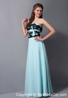 Light Cyan Column Strapless Floor-length Chiffon Lace Prom Dress