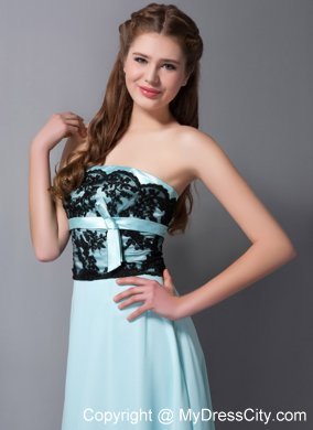 Light Cyan Column Strapless Floor-length Chiffon Lace Prom Dress