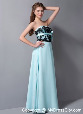 Light Cyan Column Strapless Floor-length Chiffon Lace Prom Dress