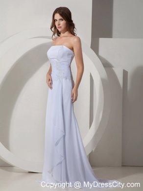 Column Strapless Prom Dress with Brush Train in White