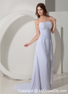 Column Strapless Prom Dress with Brush Train in White