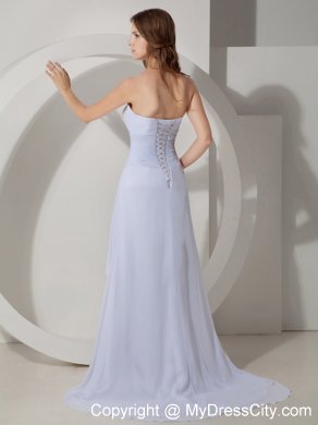 Column Strapless Prom Dress with Brush Train in White