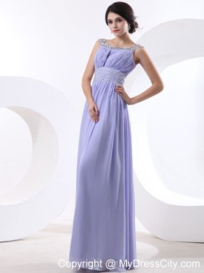 Scoop Beaded Lilac Prom Dress With Beading Band