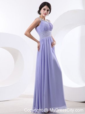 Scoop Beaded Lilac Prom Dress With Beading Band