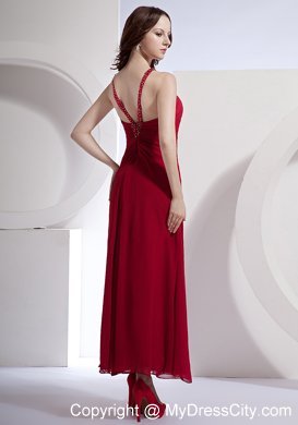 Red Beading Prom Dress Side Slit Ankle-length Wholesale