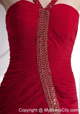 Red Beading Prom Dress Side Slit Ankle-length Wholesale