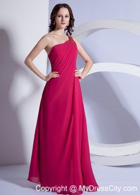 Hot Pink Empire Beading One Shoulder Prom Dress