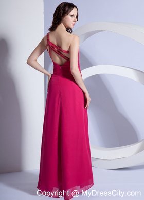 Hot Pink Empire Beading One Shoulder Prom Dress