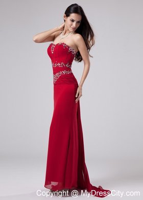 Red Beaded Mermaid Sweetheart Watteau Prom Dress