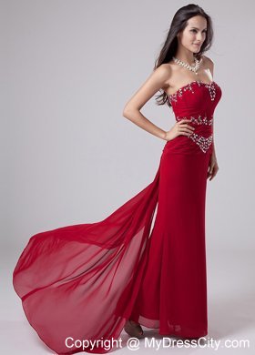 Red Beaded Mermaid Sweetheart Watteau Prom Dress