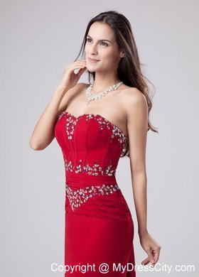 Red Beaded Mermaid Sweetheart Watteau Prom Dress