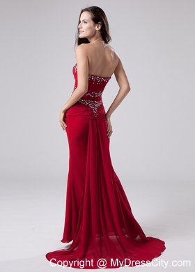 Red Beaded Mermaid Sweetheart Watteau Prom Dress