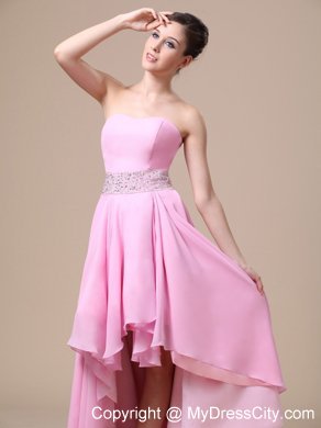 Baby Pink High-low Beaded Prom Evening Dress with Train