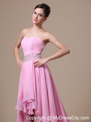 Baby Pink High-low Beaded Prom Evening Dress with Train