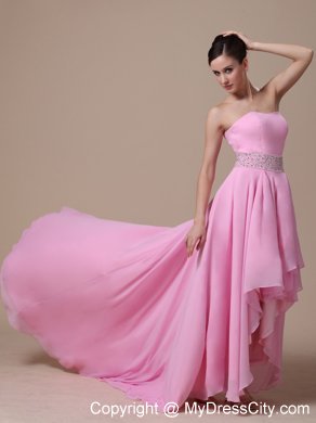 Baby Pink High-low Beaded Prom Evening Dress with Train