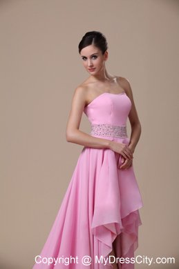 Baby Pink High-low Beaded Prom Evening Dress with Train